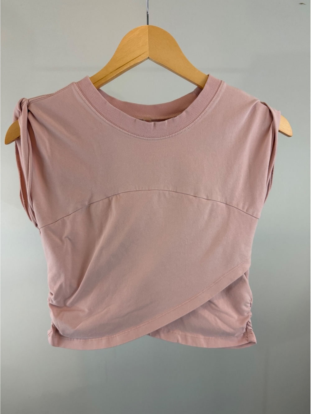 FP Movement Free People Women’s Small Pink Ruched Crop Athletic Top Short Sleeve